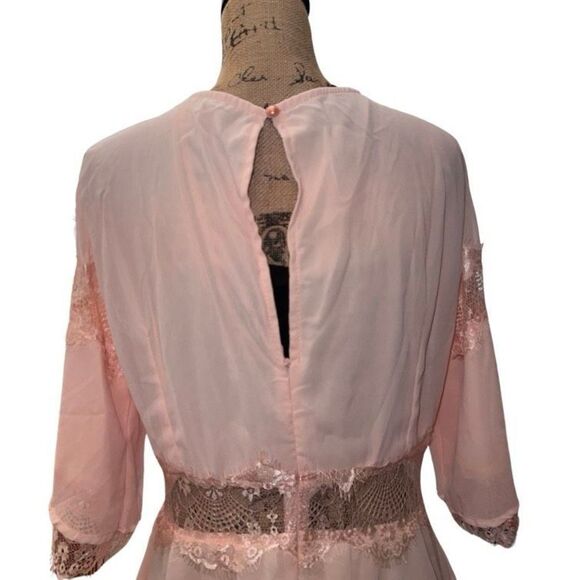 Vintage Inspired Long Pink Layered V Neck Half Sleeves Maxi Dress Women size XL - Picture 10 of 15